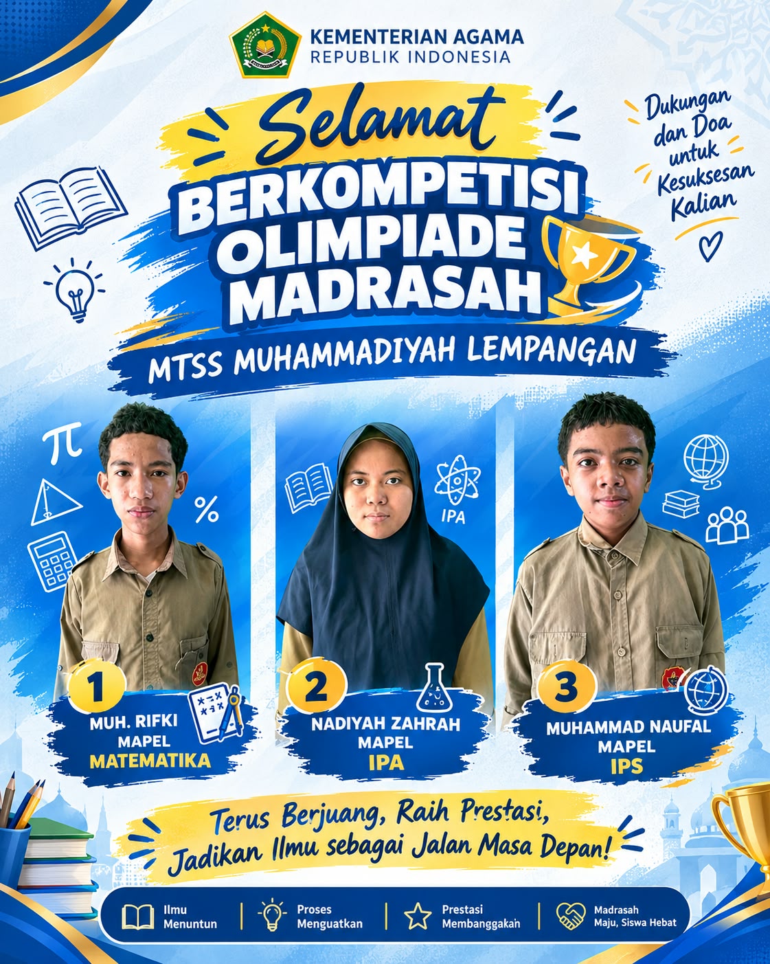 MTsS Muhammadiyah Lempangan Utus Tiga Siswa Ikuti OMI 2026
